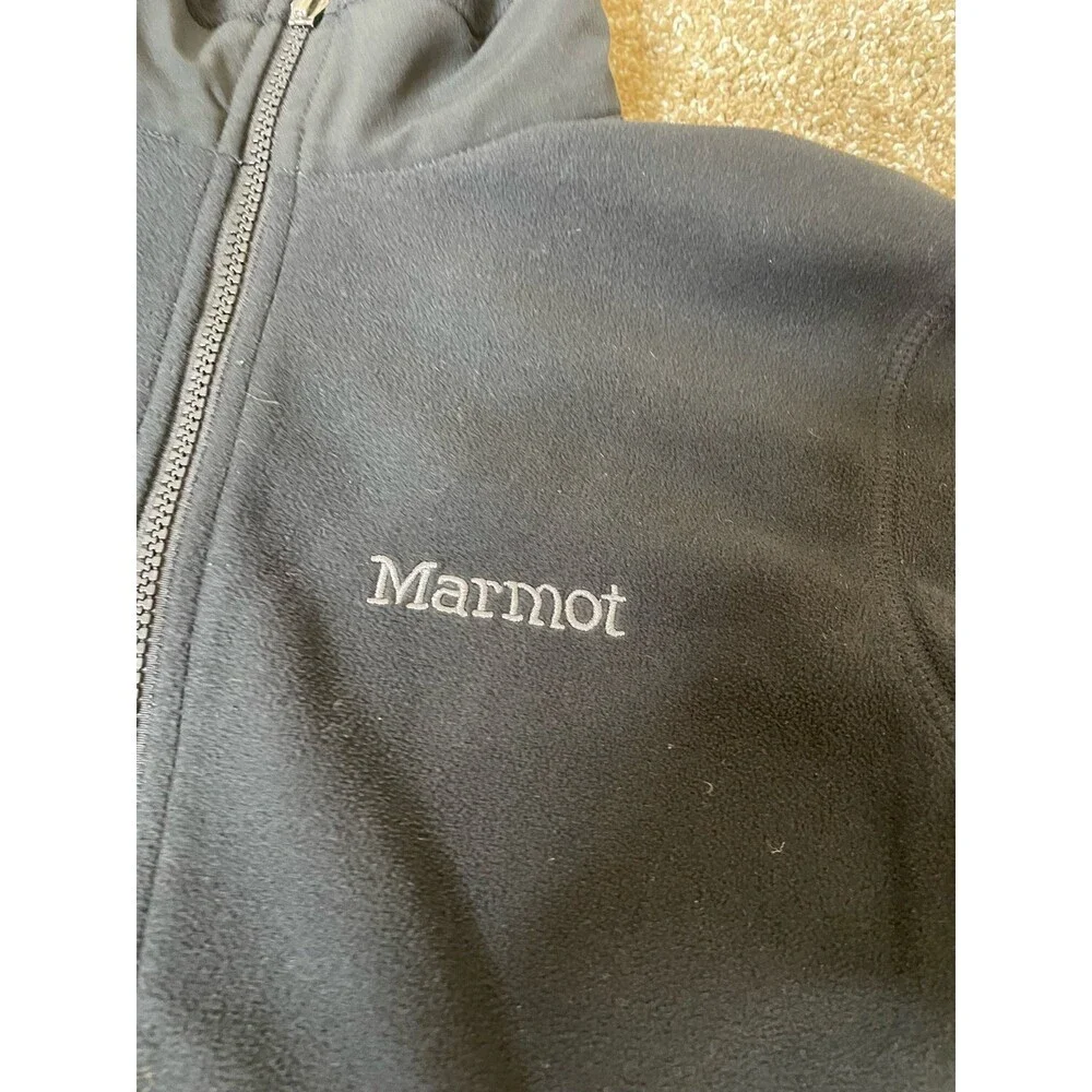 Marmot fleece jacket black full zip thumb holes active wear chore running SZ SM
